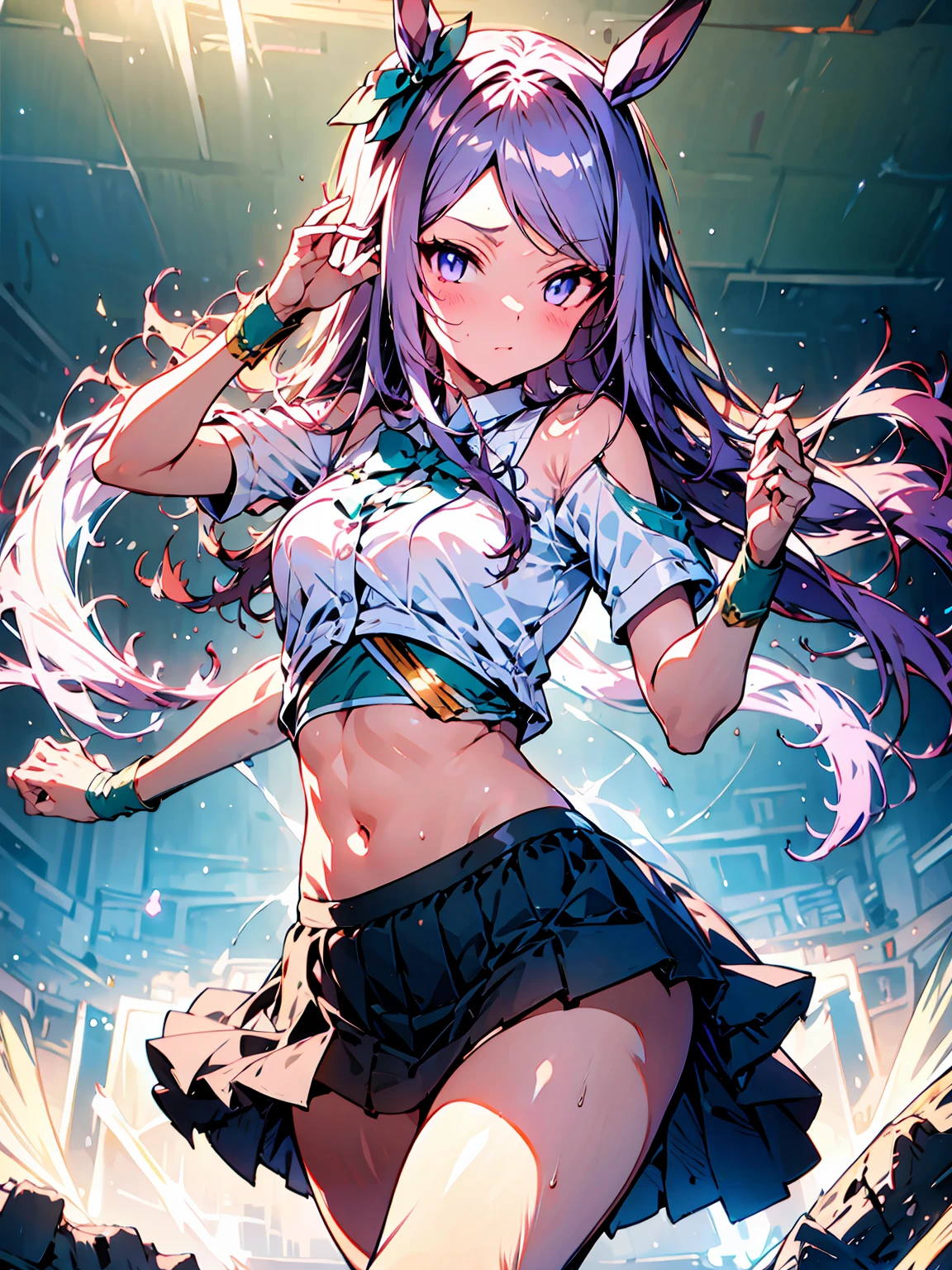 Best image quality、High resolution、masterpiece、super high quality、arena、Run、颯爽とRun、Green bra、Green panties、shout、Sweaty、Showing panties、very short pleated skirt、Heavy breathing、Blushing、4K quality、Spread your legy panties are wet with love juice、Sexy face、focus on panties、Shooting from below the crotch、、Voluptuous thighs、Whipped ass、heart