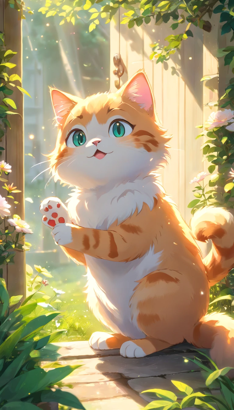 (highest quality,4K,8k,High resolution,masterpiece:1.2),Super detailed,(Realist,Photorealist,Photorealist:1.37),Beautiful poop,Detailed eyes,Detailed lips,Very detailed,Beautiful poop,Mischievous cat in the garden,Bright light,Bright light,Magic lighting,Cute 3D rendering,Beautiful artwork,Bright light,驚くほどBright light,Beautiful digital art,Adorable digital art,Cute cat,Whimsical Cat,魅力的なBright light,Captivating digital art,Beautiful and shining creatures,かわいいWhimsical Cat,Magic scene Cat raising paw
