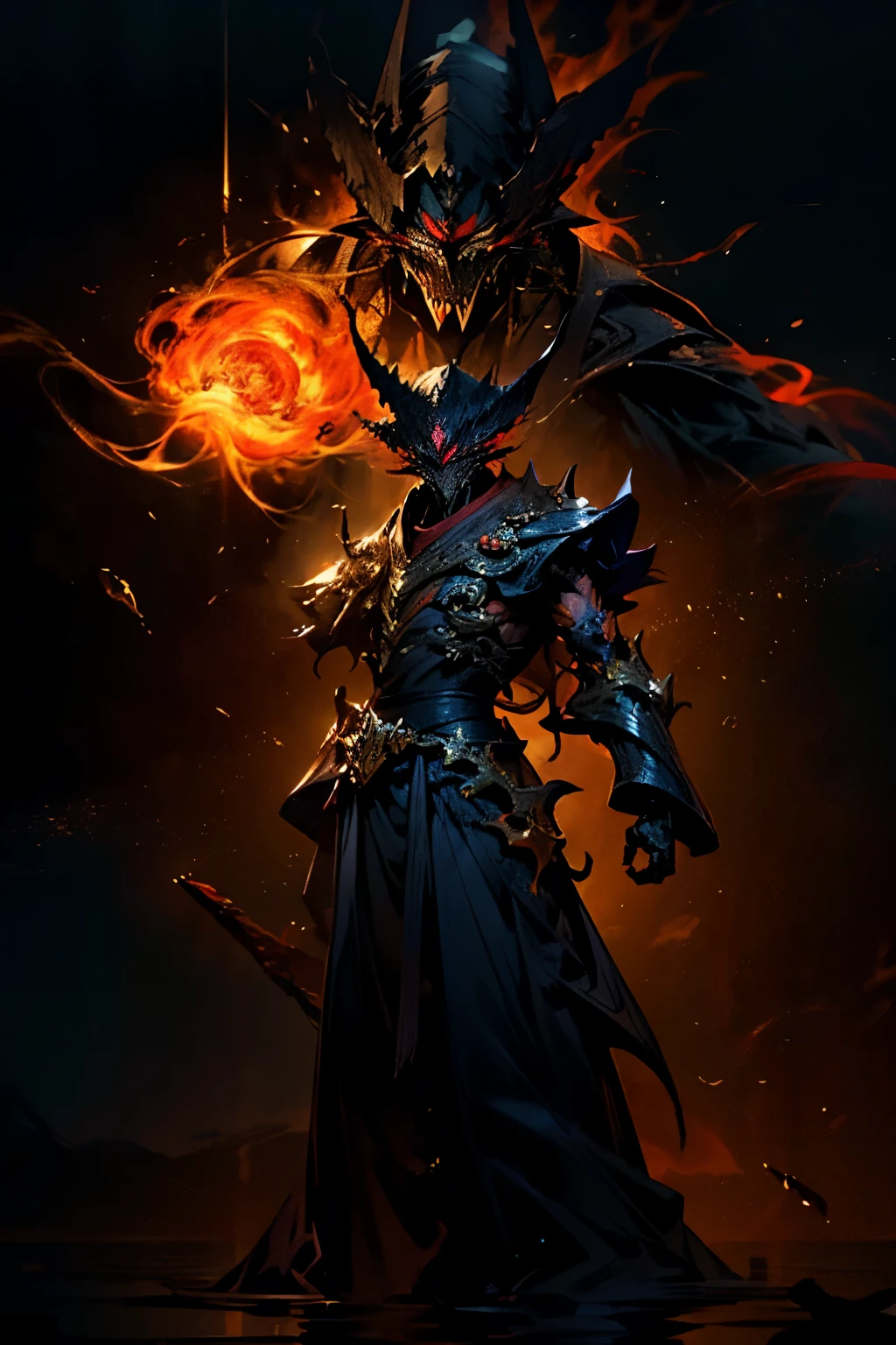 A dark knight with a flame in his hand - SeaArt AI