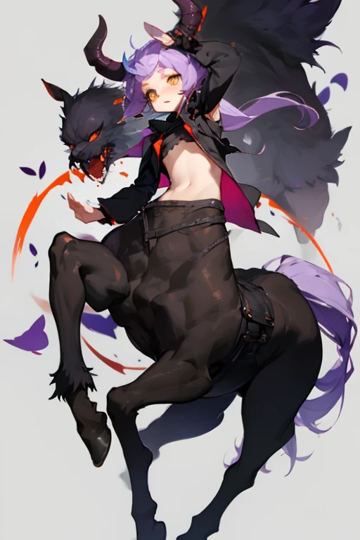 devil、a centaur、delicate、small breasts、Purple skin、yellow eyes