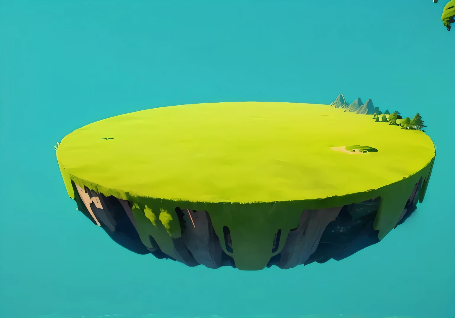 Close-up of green object,Background is sky, floating and flying islands, Floating island, Floating Island, Floating island, Floating Island in the sky, flying islands, flying islands in the sky, slimy unreal engine, Floating mountains, Floating Islands, Animation style rendering, Floating liquid, levitating agricultural sphere