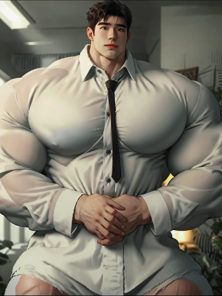 1man, a 28 year old muscular man, giant, strong body, brutalmass, massive body, bulk, wide pecs, large body size, wearing a long sleeve white shirt and bowtie, st, soft lighting, masterpiece, best quality, 8k ultra hd, dslr camera, film grain, Fujifilm XT3 photorealistic art by Midjourney and greg rutkowski