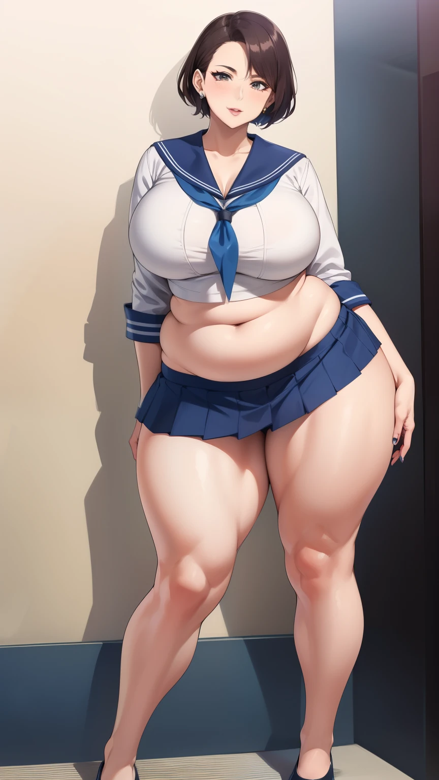 Large Breasts, Big Hips,Full Body Shot, Mature mother, Whipping the lower body, Plump thighs, ox, Seductive mature woman, Perfect body, Plus Size Model,high school girl,Sailor suit, The skirt is short,Mature woman wearing Sailor suit,