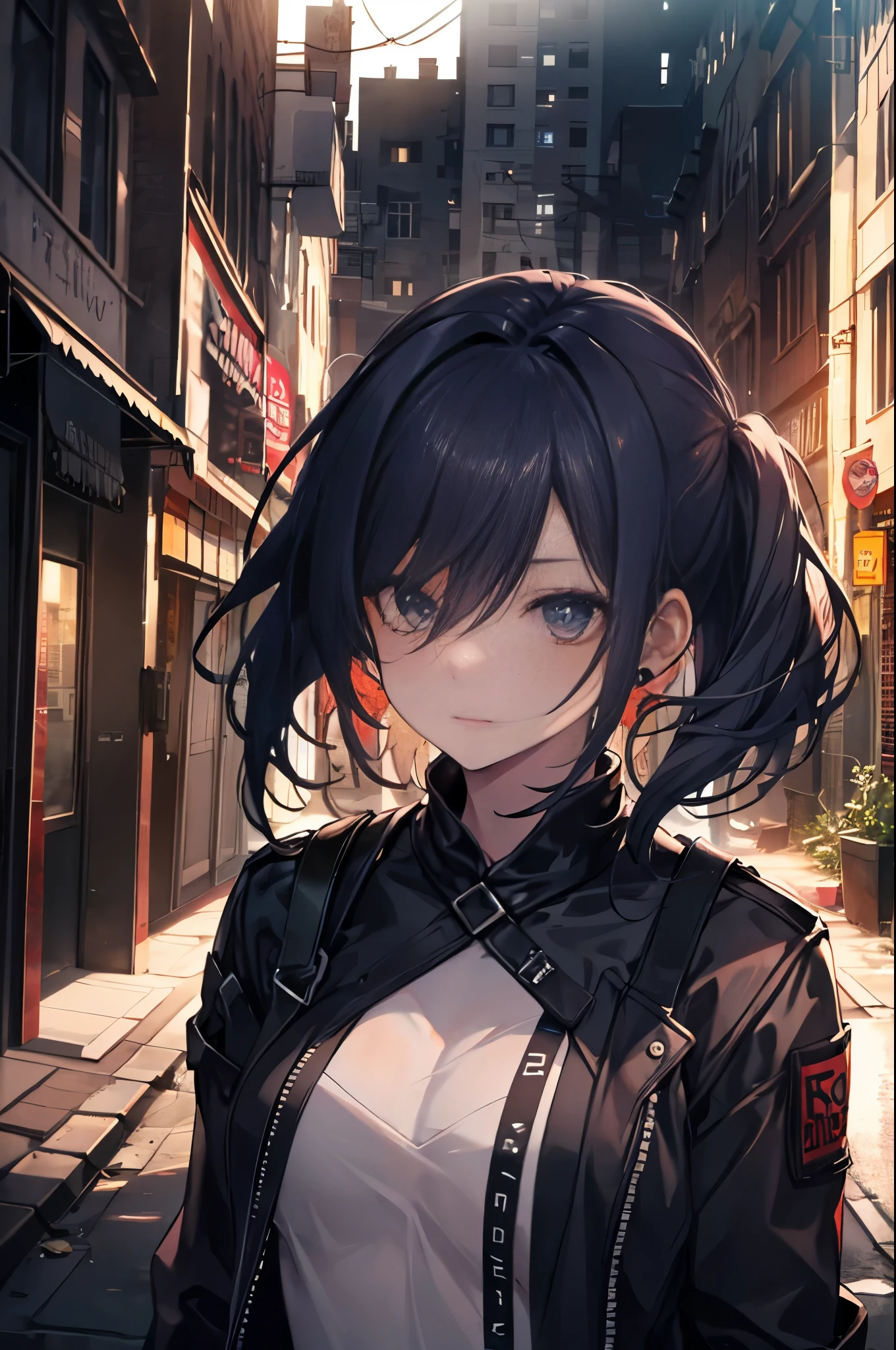 A young woman with a rebellious style, punk-style clothing, an apocalyptic scenery, a mohawk hairstyle, highly detailed, high quality, masterpiece:1.2, HD, ultra-detailed, realistic:1.37, vibrant and vivid colors, sharp focus, studio lighting, physically-based rendering, extreme detail description, post-apocalyptic landscape, graffiti-covered walls, dilapidated buildings, debris-strewn streets, ruins of a city, dramatic clouds in the sky, intense and dynamic lighting, punk accessories, pierced nose and ears, tattoos on her arms, edgy and defiant expression.