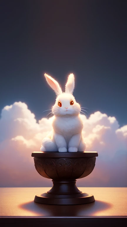 Bunny Morphing Girl, fluffy, soft ((highest quality)), ((Tabletop)), ( Extremely detailed, Supreme detail, Official Art, Beauty and aesthetics: 1.2), Depth of written boundary, composition, whole body, (Little), (Beautiful and detailed: 1.3), (very satisfied:1), Colorful clouds blurred background