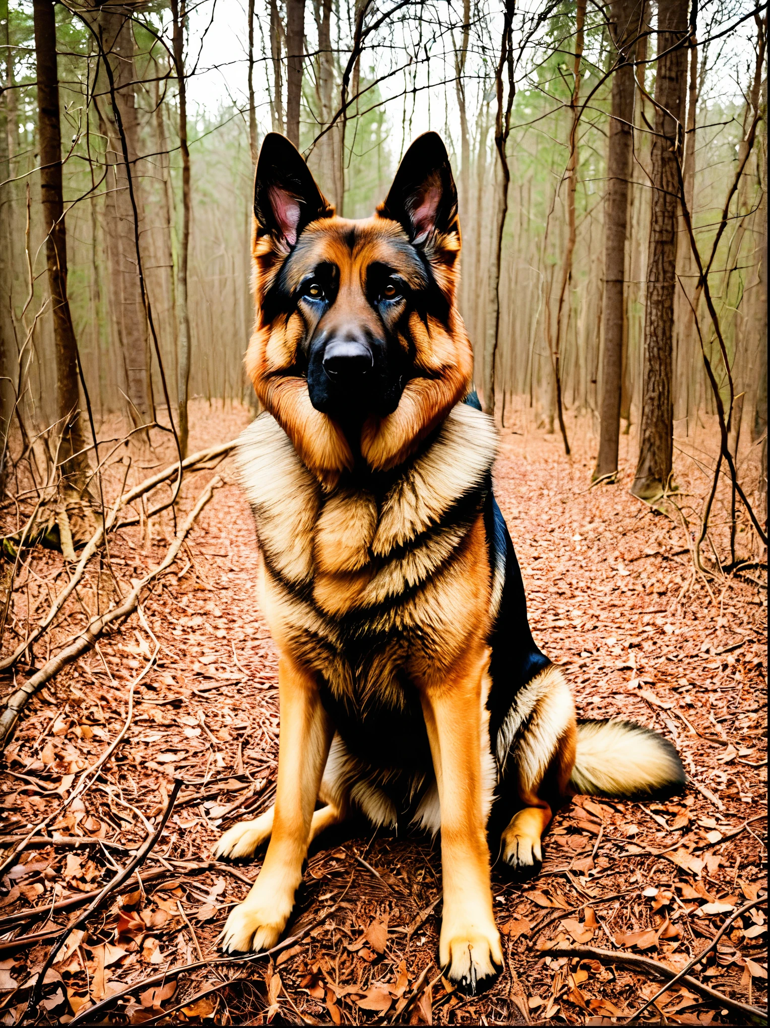 A german sheperd with mid size fur almost big has a PHOTO session in the woods put her in ALL kinda of poses