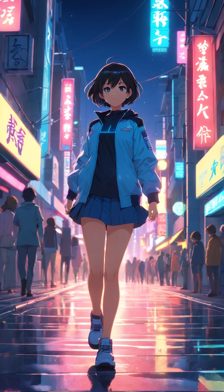 hermosa chica de piel blanca,ojos azules,cabello plateado,cabello estilo bob invertido,gabardina roja estilo futurista,mini falda negra de cuero,medias negras con liguero,botas de combate negras,techwear fashion,en una ciudad retro futurista de noche,luces neon,lloviendo,charcos de agua en el piso,HDR,UHD,8k