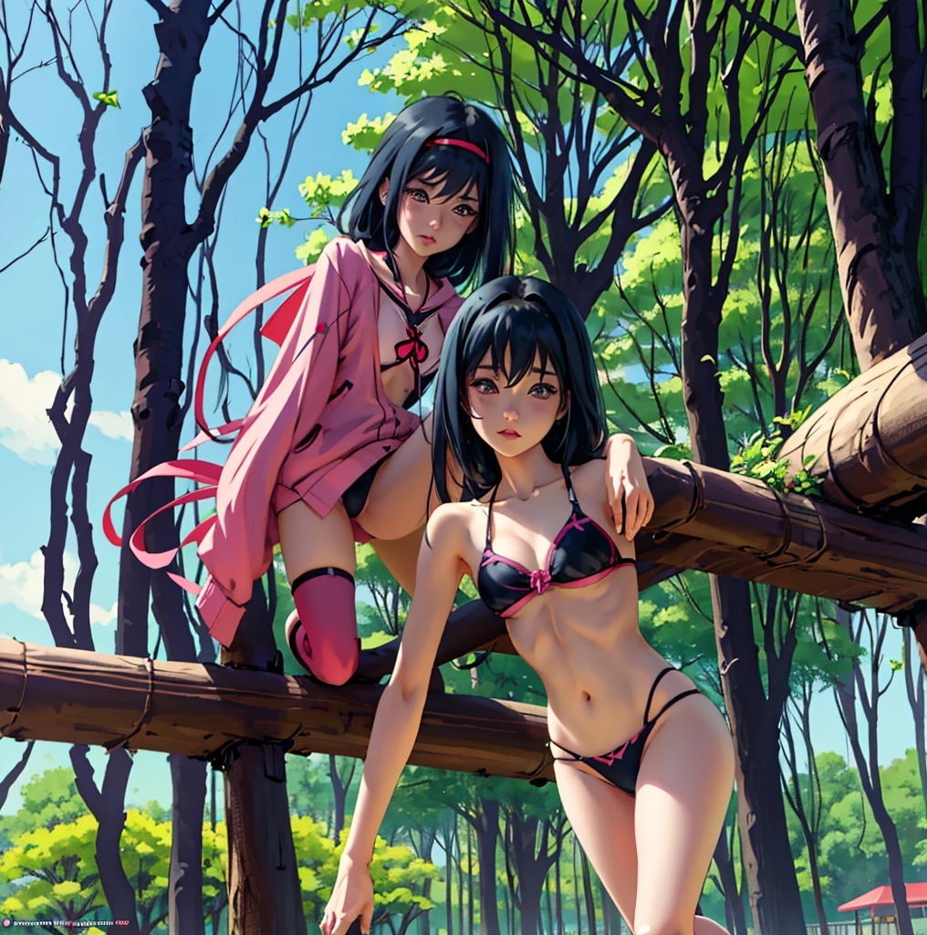 anime girl in a bikini posing in a park with trees, seductive anime girl, smooth anime cg art, realistic bikini, (anime girl), by Jin Homura, attractive anime girl, beautiful anime girl, anime moe artstyle, cute anime girl, beautiful alluring anime , pretty anime girl, extremely detailed artgerm, ecchi anime style,