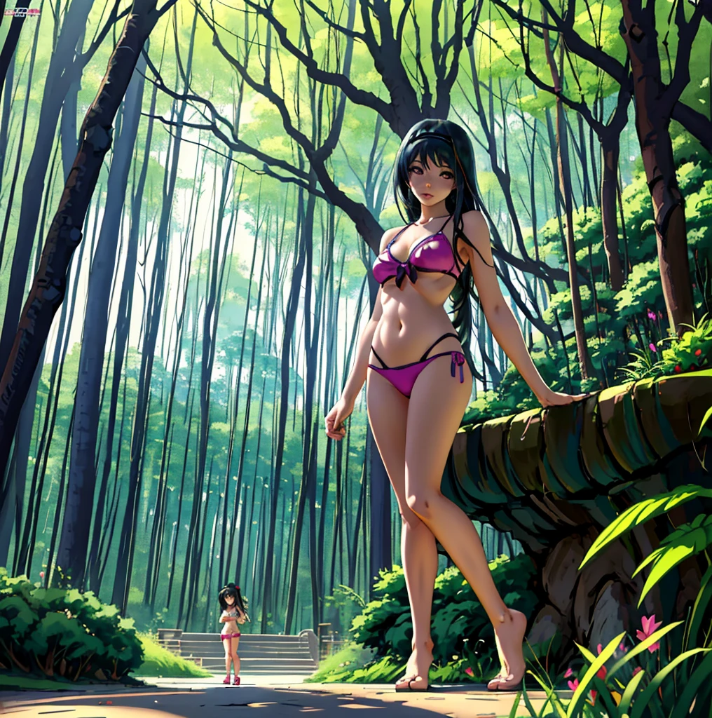 anime girl in a bikini posing in a park with trees, seductive anime girl, smooth anime cg art, realistic bikini, (anime girl), by Jin Homura, attractive anime girl, beautiful anime girl, anime moe artstyle, cute anime girl, beautiful alluring anime teen, pretty anime girl, extremely detailed artgerm, ecchi anime style, 