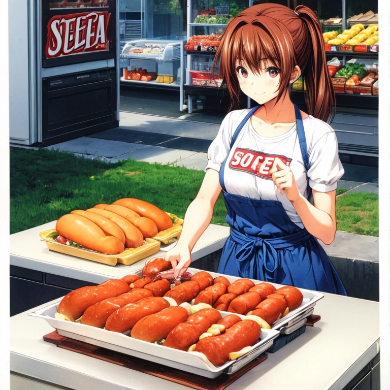 Woman making hot dogs at an American food stall Tight clothing highest quality