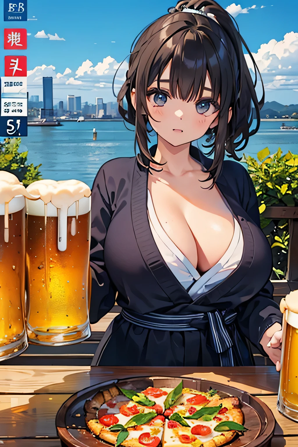 highest quality、High resolution、Detailed Background、(Beautiful face in every detail:1.4)、Anatomically correct、(Draw the usual number of fingers:1.2)、(Detailed facial expressions)、(Detailed eyes:1.2)、(Detailed eyes:1.2)、Beautiful, smooth skin、Beautiful girl in her 20s、(Three Women)、(Huge breasts:1.3)、(Highly detailed face:1.4)、Brown Hair、Black Hair、cute hair color、ponytail、Bobcut、Braided long hair、Wavy Hairstyle、well-groomed eyebrows、Perfect body line、Cowboy Shot、

(Two women having a good time with friends in a beer garden with beautiful views of Tokyo Bay:1.5)、

Going to a beer garden with friends and family can create a more enjoyable atmosphere.、Gathering with a large group of people will increase the excitement and make for a memorable experience.、

Mr.々There are many different types of beer on offer, so please try the beer that interests you.、We also recommend enjoying craft beer and local beers.、

You can also enjoy delicious food along with your beer.、
sausage、potato、Pizza etc.、Choose a dish that goes well with beer、

Occasionally there will be live music and entertainment、
You can have more fun by dancing and singing along to the music.、

It is important to have a comfortable seat or table、

A beer garden where you can enjoy beer and cocktails while taking in the beautiful view of Tokyo Bay.、cute