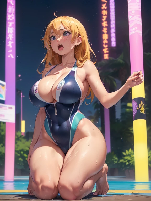 (((highest quality)))、(((A beautiful girl in a competitive swimsuit、Anime Art、A tight-fitting swimsuit、Skimpy competitive swimwear、Wet swimsuit、Huge Ass、Thong、Swimsuit that digs into the crotch、High leg、Huge Breasts)))、(((Sweaty body)))、(((kneel、Bend your knees、look up、Open your mouth and stick out your tongue)))、(((Troubled face)))、(((Night Park、field)))、(((Accentuate your buttocks、Emphasis on the crotch、尻を下からlook up、The face turns around)))