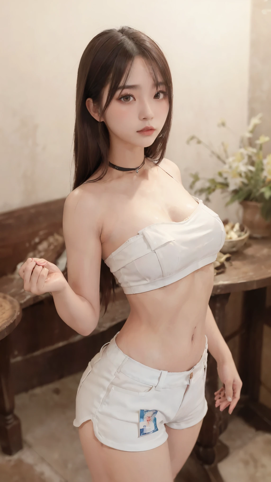 (Genuine, High resolution:1.3)、((High Reality, 8k, masterpiece: 1.3)), ((Very detailed)),(Realistic:1.2),8k,(High resolution),(Written boundary depth:1.2),(Written boundary depth:1.3), (highest quality:1.0), (Very detailed CG 8k 壁紙), (超A high resolution:1.0),concentrate: 1.2, Perfect body beauty: 1.4, Hip: 1.2, (Layered Haircut: 1.2)), (Dark Street: 1.3), Very detailed顔と肌の質感, Delicate eyes, double eyelid, White skin, Long Hair, (Round face: 1.5), (loose crop top, Shorts: 1.6)、(Very delicate and beautiful), (Tabletop), Beautiful lighting ,Perfect Lightning, Genuine影,Detailed skin, Very detailed (((colorful))),(Amazing photos of beautiful Japan women),(Character Focus),Perfect Anatomy,(Professional Lighting),
(One Girl),(young),(Raise your arms),
View audience,(walking),
((Beautiful details)),(thin顔:1.2),Thick eyebrows,(Drooping eyebrows),((Glasses))、(We say:1.2),(Blue Eyeshadow),Big eyes,(Brown eyes:1.3),((Big Breasts))、(smile),blush,(非常にDetailed skin),
(Lips parted:1.1),(Lips become thicker:1.2),(Glossy Lips),(lipstick)、Braiding,(black medium hair),(Let's grow your hair back),((Wide forehead)),(thin:1.2),
(Ideal body type:1.1),(Tall body:1.2),Attractive thighs,Attractive waist circumference,
(Flat Chest:1.35), ( Visible through clothing),(Muscular:1.25),(Skin-tight clothing:1.3),
(ハイカットデニムShorts:1.4),(White tube top:1.3),Looking at the camera, Cowboy Shot, look forward to, Standing posture, Contrasting, Dynamic Lighting,