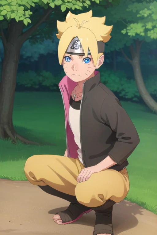 Borutouzumaki, Boruto Uzumaki, short hair, Blue eyes, Blonde hair, Male focus, mark on face, spiky hair, mustache markings, forehead protector,
outdoors, the forest, nature, trees, grass, sky, clouds, Sun,
BREAK looking at viewer, (cowboy shot:1.5),
BREAK (masterpiece:1.2), Best quality, a high resolution, unity 8k wallpaper, (illustration:0.8), (Beautiful detailed eyes:1.6), very detailed face, Ideal lighting, extremely detailed computer graphics, (Perfect hands, Ideal Anatomy), nude, spread legs, squatting, shy, 8k quality,