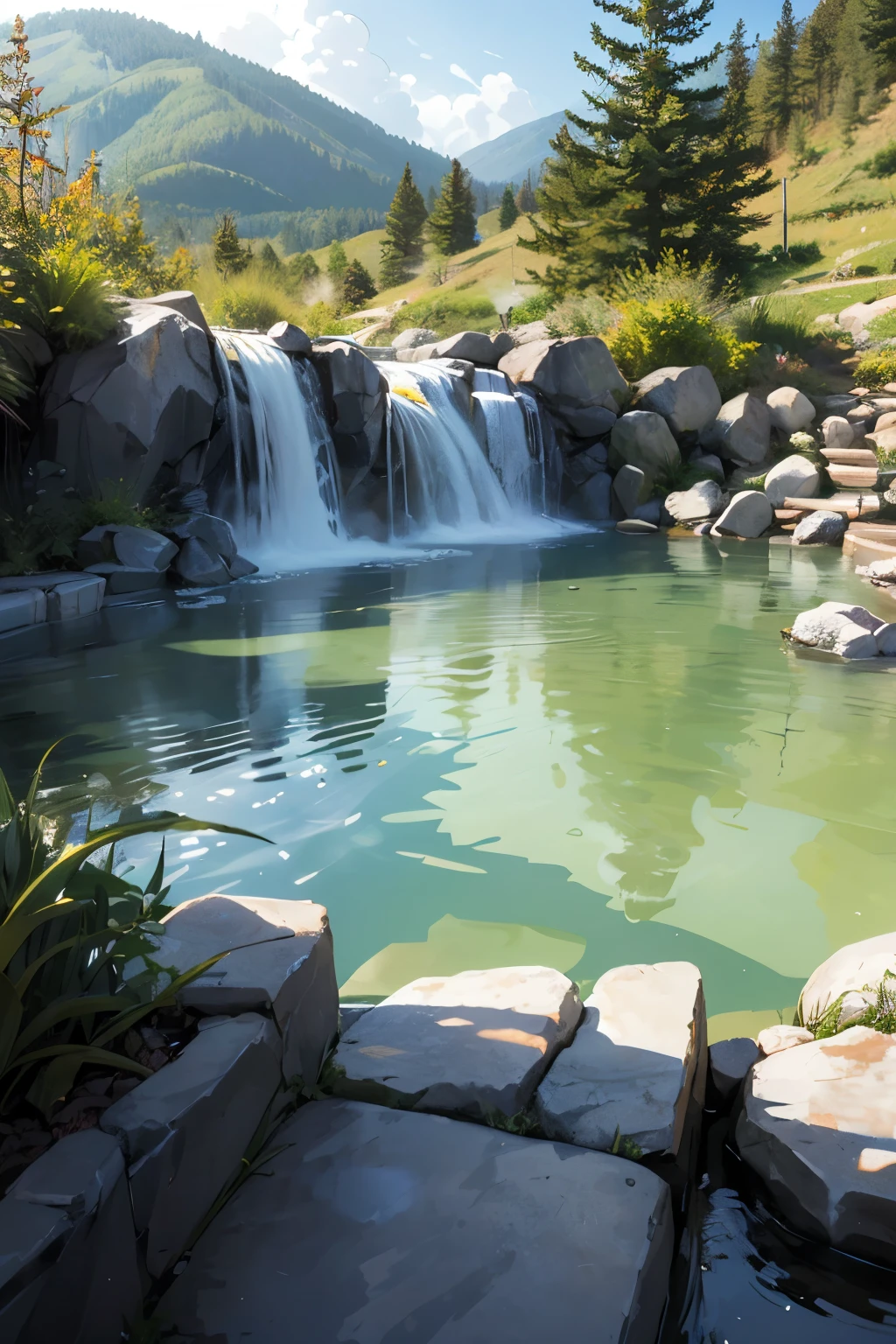hot spring,drifting,landscape,Full of life