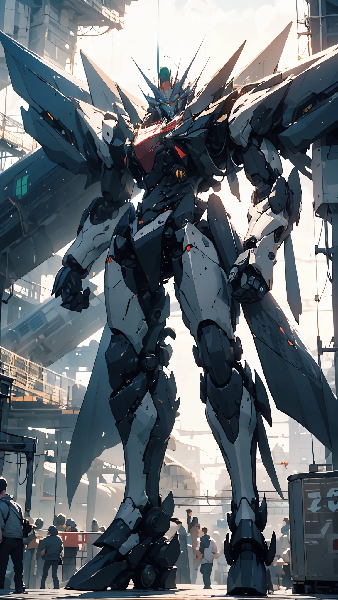 one mecha robot with laser sword, standing tall, full body, one color background, no wing, detailed head