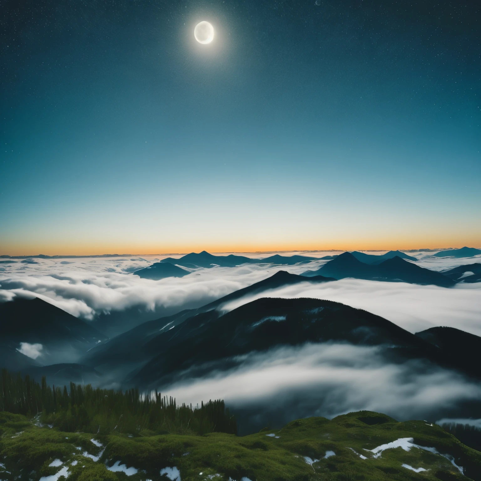 ((masterpiece:1.4,highest quality)), cloud, Outdoor, (Snowy Mountain), 秋のnullき地 , scenery, null, (night:1.4), moon, moonlight, High Detail, Rich, 8K, green,wood, High Detail, wallpaper, Sleep induction