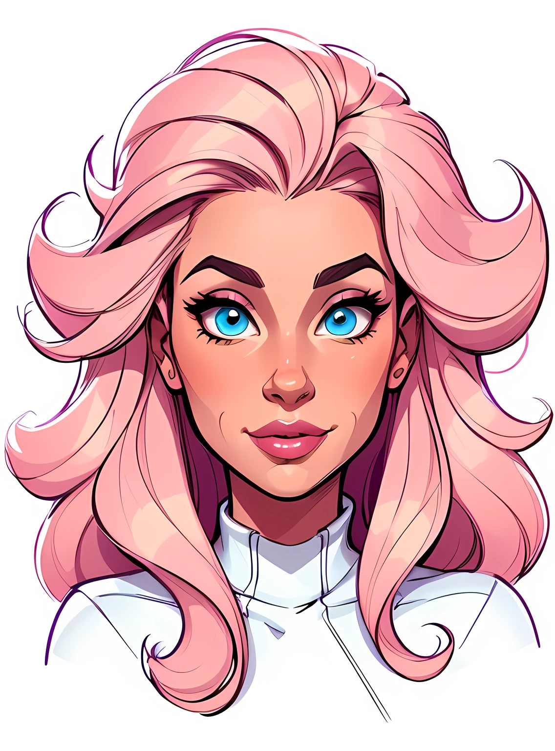 (cartoon style:1.2), Cartoon image of a woman with big hair and coffee, Super cute funky girl, Cartoon style illustration, Cartoon Art Style, Cartoon Art Style, Digital illustration style, Highly detailed character design, cute detailed digital art, City Girl Fan Art, Portrait Character Design, beautiful digital illustration, high quality portrait, Comic art, Character Design Portrait, simple white background