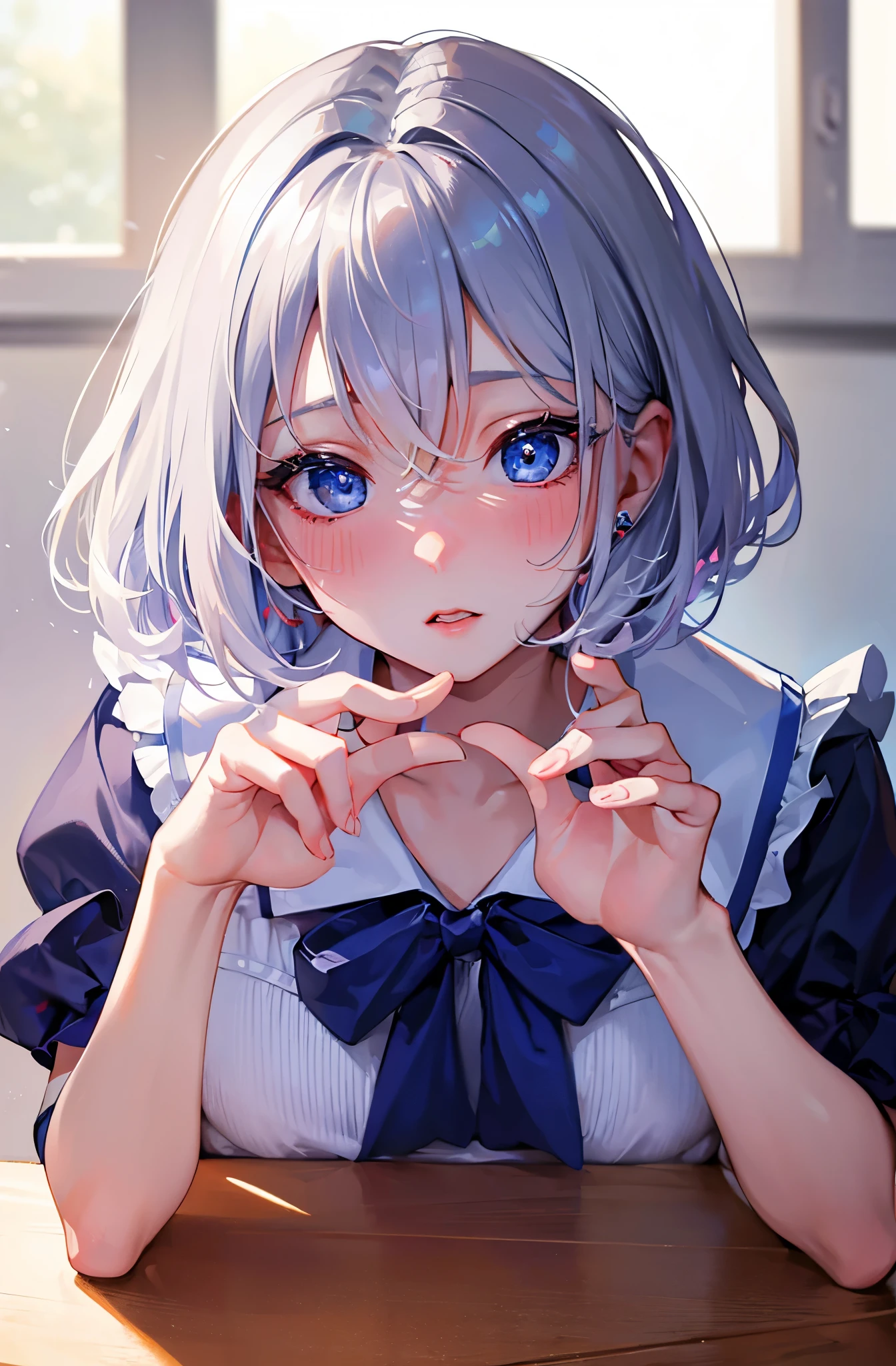 povfellatio,1boy,penis,povfellatio,1boy,penis,８K,Silver hair, very short hair, slanted eyes, medium breasts（C Cup)-Pale blue eyes、、８K, highest quality, masterpiece, Ultra-detailed、full lips、、、Blushing、lipstick、Perfect hands、Detailed hand、、full lips、Pale blue eyes、、perfect hands、detailed hands、、Blushing、Glamorous expression、povfellatio,1boy,penis、School classroom、