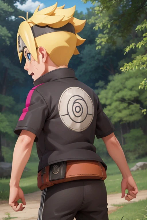 Borutouzumaki, Boruto Uzumaki, short hair, Blue eyes, Blonde hair, Male focus, mark on face, spiky hair, mustache markings, forehead protector,
outdoors, the forest, nature, trees, grass, sky, clouds, Sun,
BREAK looking at viewer, (cowboy shot:1.5),
BREAK (masterpiece:1.2), Best quality, a high resolution, unity 8k wallpaper, (illustration:0.8), (Beautiful detailed eyes:1.6), very detailed face, Ideal lighting, extremely detailed computer graphics, (Perfect hands, Ideal Anatomy), nude body, nude top, spread legs, shy, 8k quality, excited, Mouth open, ass, back view, lying on the grass, lying on his stomach, hands on ass, cum on ass