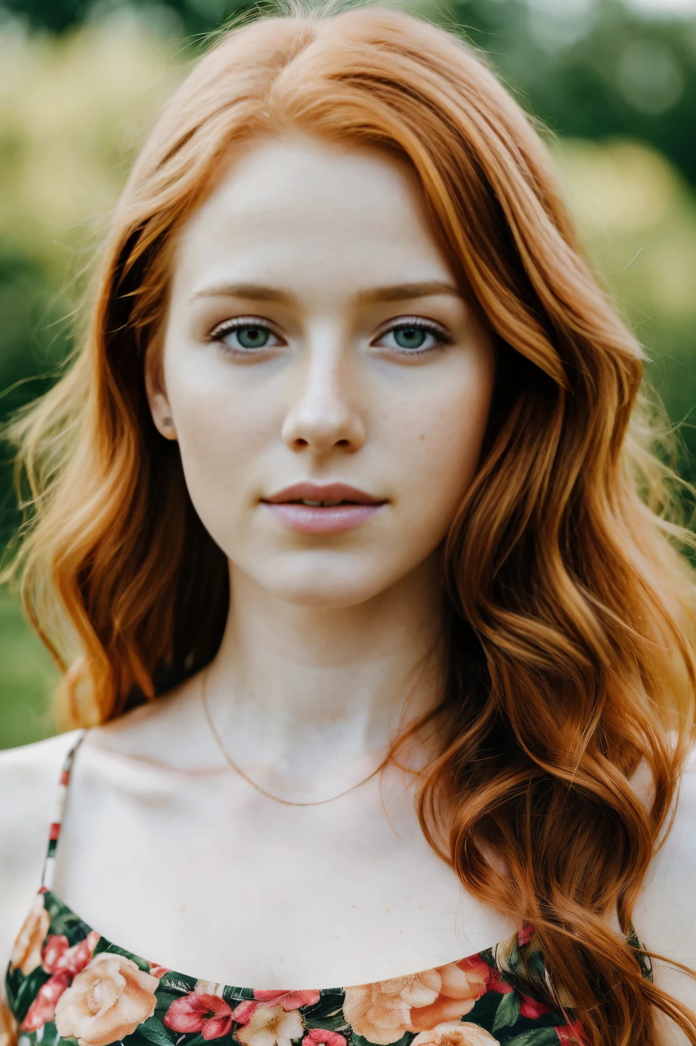 (((ultra realistic))) Photo, masterpiece, top quality, girl in, 23 years old, Solo, Aesthetic artwork, Irish redhead, wavy ginger red hair, long ginger red hair, some light small freckles, (runners body), (moles:0.8), imperfect skin, goosebumps, drinking coffee,(Wearing a summer floral dress), (extremely detailed 8k wallpaper), soft lighting, high quality, film grain, Fujifilm XT3 sharp focus, f 5.6, 50mm, High Detail, Sharp focus,(natural light)