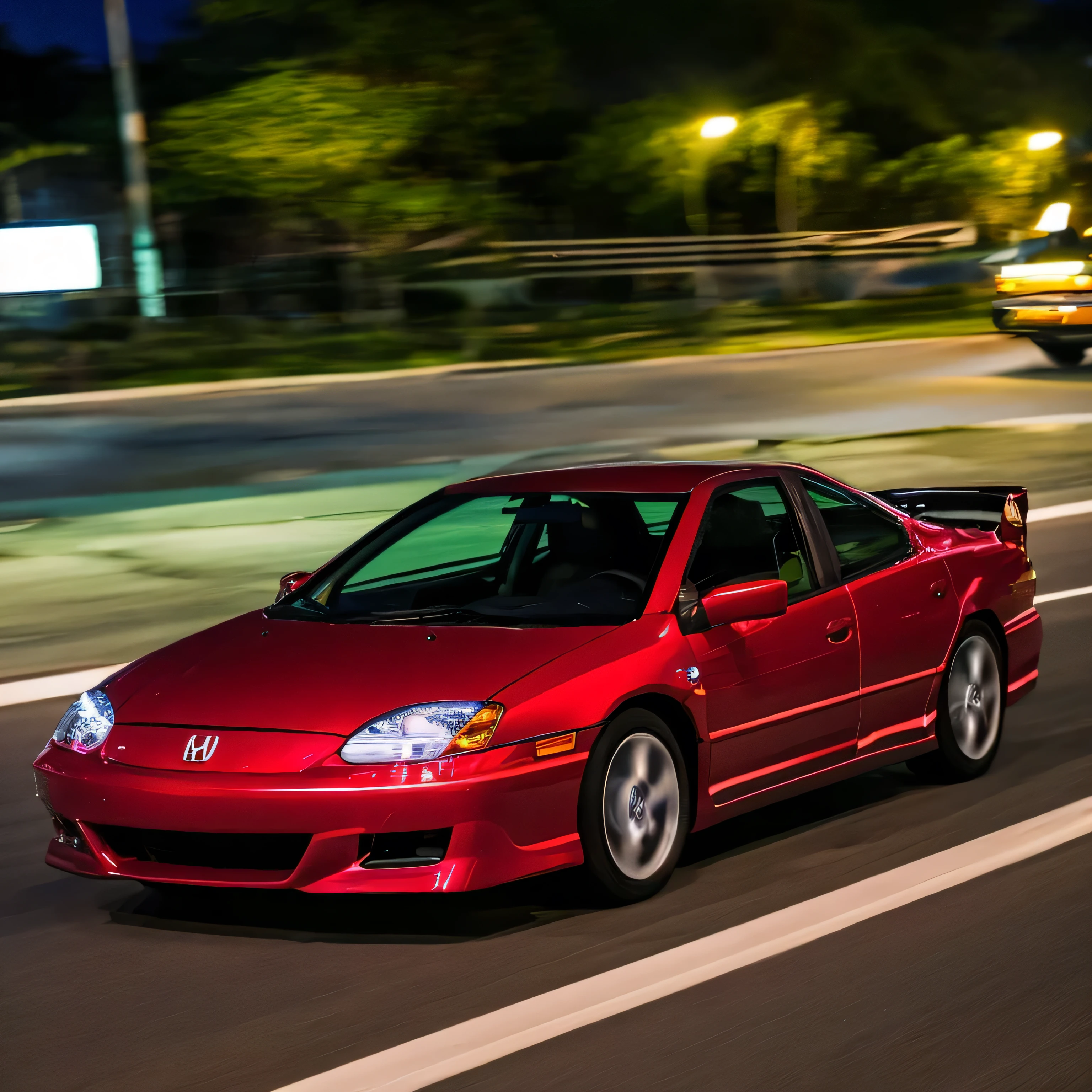 Honda roxo em alta velocidade ns cidade de noite