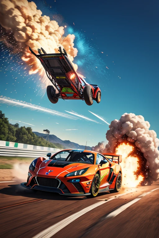 KTM x bow GT4 running a race with explosions