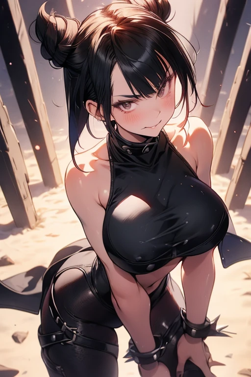 juri han,solo, masterpiece, best quality, agrias, grey sweater, black leotard, standing, looking at viewer, short hair,oculos,evil smile, evil look,luvas preta,roupa azul,yandere rosto,low lighting,coxa sarada copo detalhado,olhando para frente