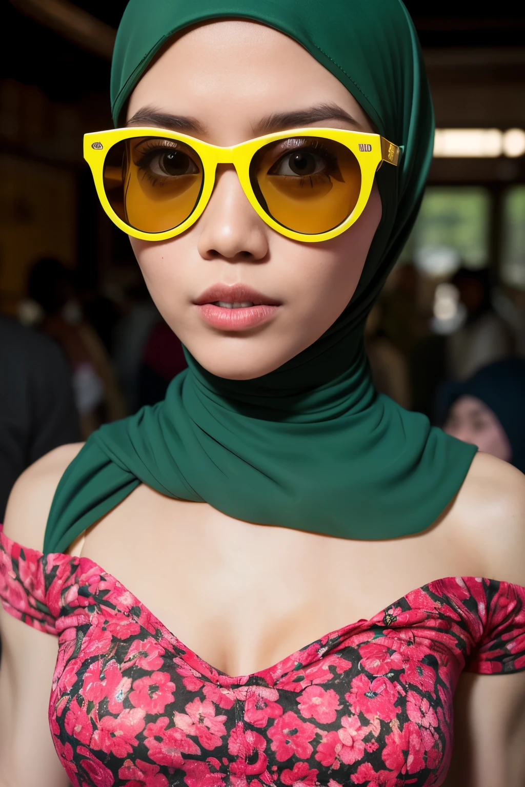 Bodybuilder Naked, (((HIJAB MALAY GIRL))), masutepiece, High quality, UHD 32K, Realistic face, Realistic skin feeling , A Japanese Lady, , , Very cute and baby-like face, (((FLAT CHEST))), (MATRIX WORLD), ((look In front  at the camera and SADNESS)), (((GREEN FLUORESCENT))), (((CUTE GIRL))), ((YELLOW LIPS)), ((wering strapless pastel)) little Bodybuilder, ((flat chest:1.5)), (((sunglasses)))