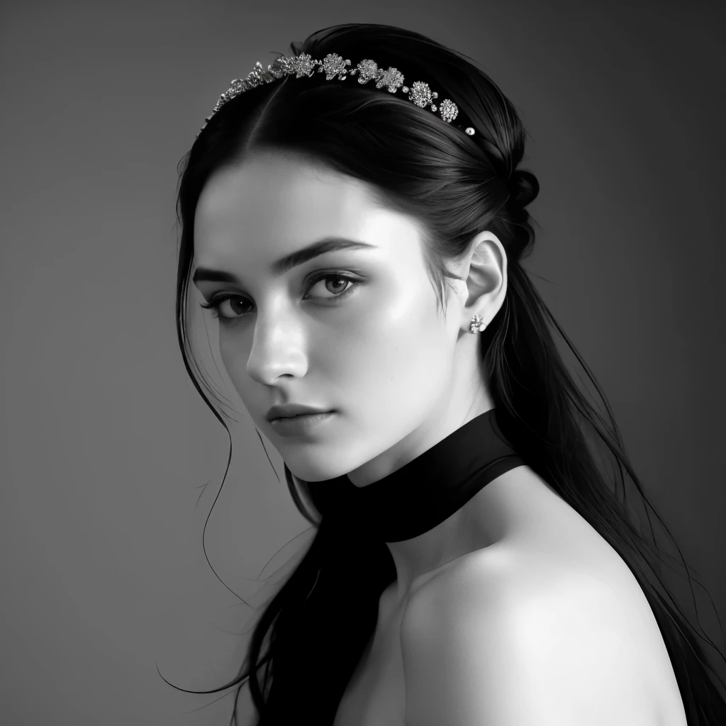 Masterpiece of Morgana, a solitary beauty (1.0), with an expressive face and highest quality, capturing every detail (1.5). Her protective shield, a high-resolution image (4K, 120fps), reveals her perfect features, with the most intricate lines defining her perfect face (0.3).
Her piercing eyes (1.2), the focus of attention, are wide and full of emotion, their distinctive expressiveness captured in monochrome (black and white) for added depth. She leans forward (30 degrees) in a portrait stance, standing tall with a mysterious allure. Her hair, neatly tied back with a hair accessory,