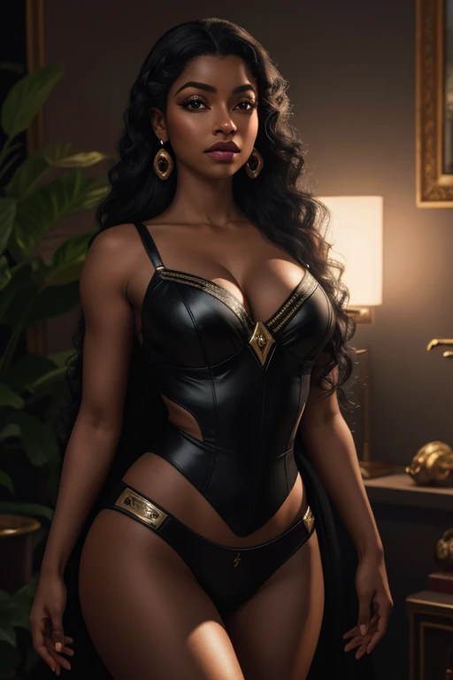 Ultra realistic, Cinematic Lights, garota negra de verdade, 16K, melhor qualidade, high resolution, atmosfera quente, atmosfera de sonho, 1 garota, 18 anos de idade, cabelo liso, cabelo preto comprido, franja na testa, olhos-puxados, olhar sexy com olhos, bonito rosto bonito, linda maquiagem, Linda boca, pele realista, pele sendo iluminada, sombreamento perfeito, vestindo uma roupa sexy, brincos, hot corpo magro, seios naturais realistas, corpo quente e magro realista, garota gostosa, sedutor, postura sensual, ancas grandes, pernas grossas, different positions in various types of angles, Texturas realistas, fundo desfocado, Profundidade, dream aesthetic, Atmosfera de sonho, cinematic lighting.
