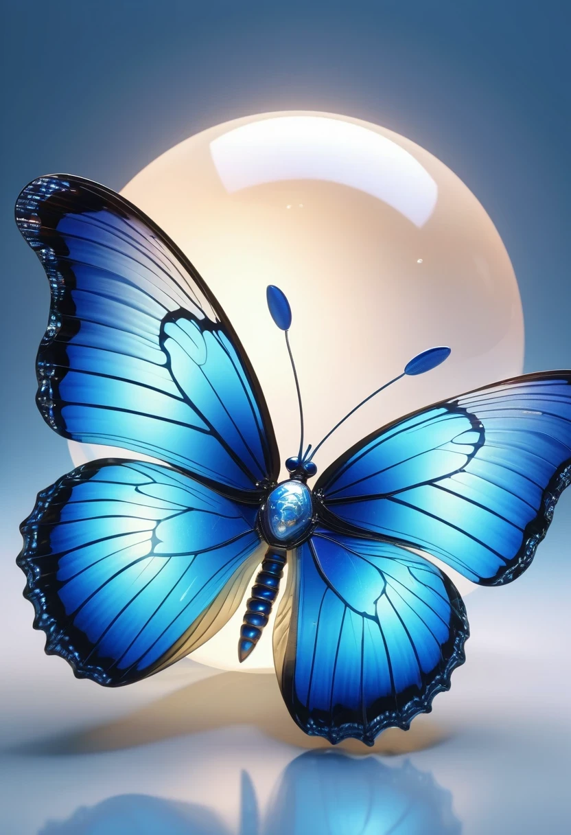 best quality,perfect masterpiece,Perfect work of art,Business,8k,Blue transparent butterfly,blue,Kaneko,Pearl hallucination,(The front is centered),(Centrosymmetric),3S Materials,HD,Detailed performance,C4D,。.3D,Octane Rendering,Ray Tracing,Intricate details,Animated Lighting,Renderer,