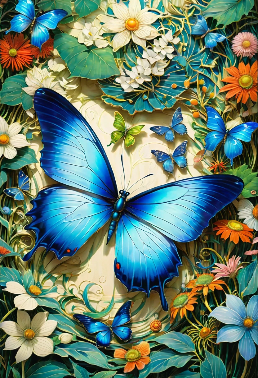 blue butterfly, by Studio Ghibli, best quality, masterpiece, very aesthetic, perfect composition, intricate details, ultra-detailed