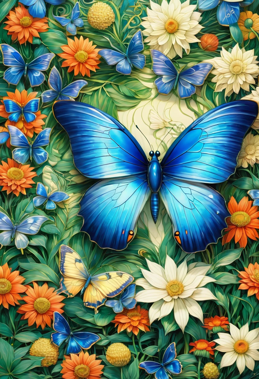 blue butterfly, by Studio Ghibli, best quality, masterpiece, very aesthetic, perfect composition, intricate details, ultra-detailed