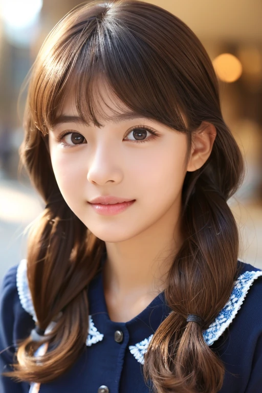 NFSW、Tabletop、masterpiece、One Girl、(Face close-up、Cowboy Shot)、Front view from the front、Japanese、Very young and pretty woman、(The cutest girl in the world)、15-year-old student、Autumn knit jacket、See-through inner、Chiffon skirt、Very elaborate costumes、Smiling at the cafe、Scrunchie、Thin Necklace、Attractive person、Super cute face、Glossy Lips、Double eyelids on both eyes、 Natural Makeup、Shiny and smooth light brown hair、Bans、Short Twin Tails、Asymmetrical bangs、Center image、8k resolution、Advanced Details、Detailed hairstyle、Detailed face、Great cinema lighting、Octane Rendering、Vibrant、Ultra-realistic、Perfect limbs、Perfect Anatomy