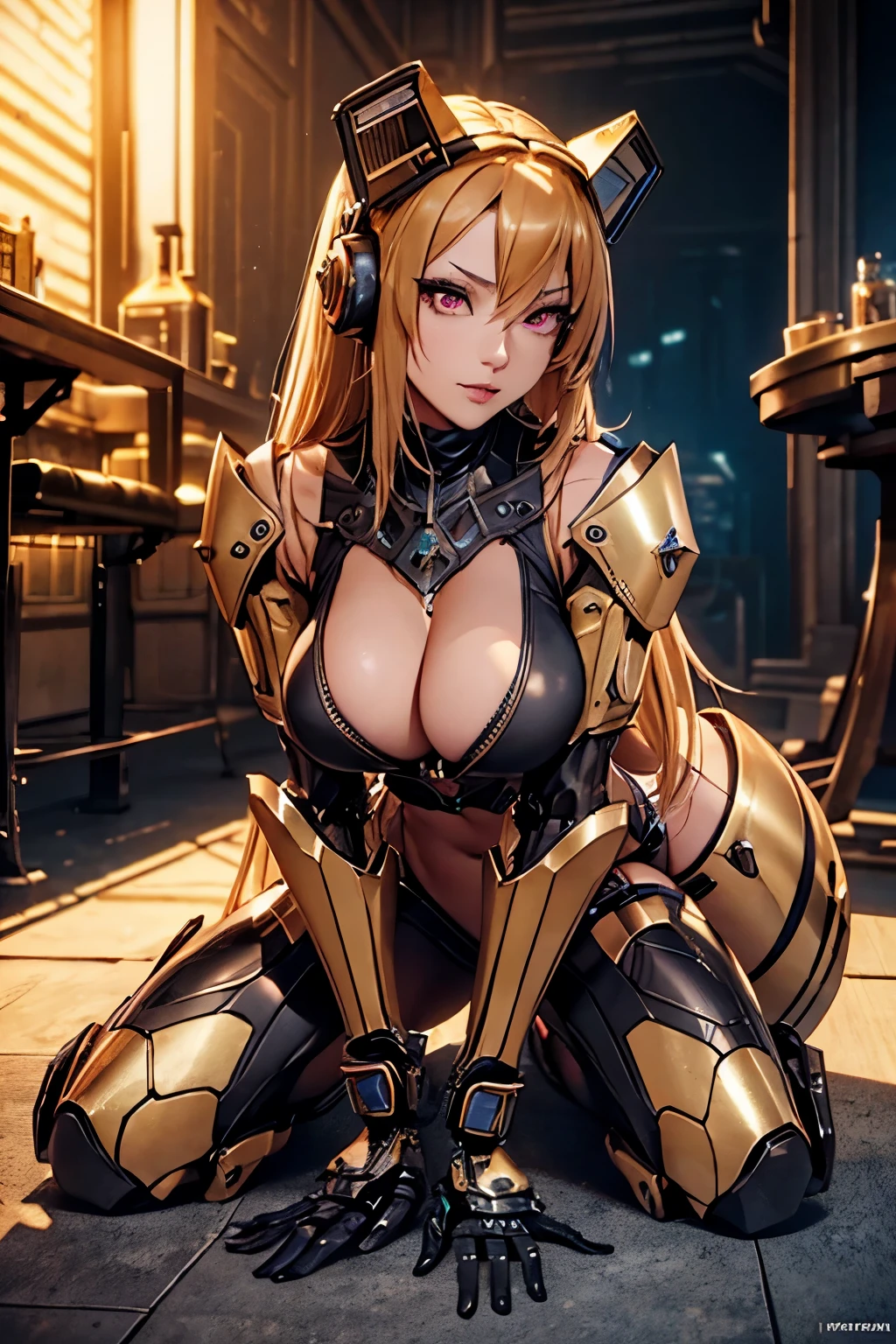 Beautiful Alluring honey bee robot girl, Bare striped Skin, arms and legs Covered With fur, Athletic Well Toned Body, mechanic android body, metal plates on skin, bee antanae, Elegant Form, Bare Skin, Inside A honey bee hive, sitting on a throne, Barely Clothed, cleavage, vissible breasts, Spikes, mechanical arms, mechanical legs, Beautiful Face, Ominous Gothic Theme, inscet theme, cyberpunk theme, Fiverr Dnd Character, Octane Render, Digital Art, Extreme Detail, 4k, Ultra Hd, Polished, Beautiful, Hyperdetailed, Intricate, Elaborate, Meticulous, Photorealistic, Sharp Focus, Wlop, Character Design, Unreal Engine, 3d Rendered, Volumetric Lighting, Reflections, Glossy, Digital Illustration, Pose, Suggestive Pose, Lewd, Full Body Shot, very small breasts, a cup breast size, anatomically correct 💖❤💕💋❣