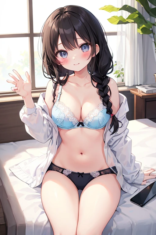 High resolution、4K quality、Highest quality、sister、Female college student、Glamorous Body、Observed Perspective、My brother is looking into my room..、bra、pantiesが床に落ちている、黒のpanties、panties、used underwear、シミ付きpanties、Scattered underwear、panties単体、Laundry basket、strip、Underwear is scattered、Underwear is scattered、床一面たくさんのpanties、Very small room、Undressing scene、Browsing Caution