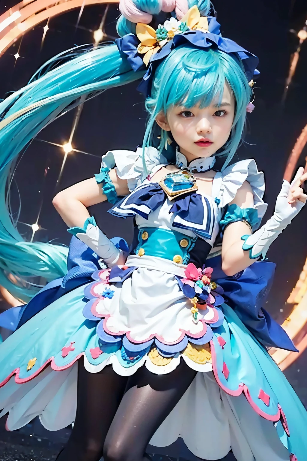 Araffe dressed in a blue and white dress and holding a wand - SeaArt AI
