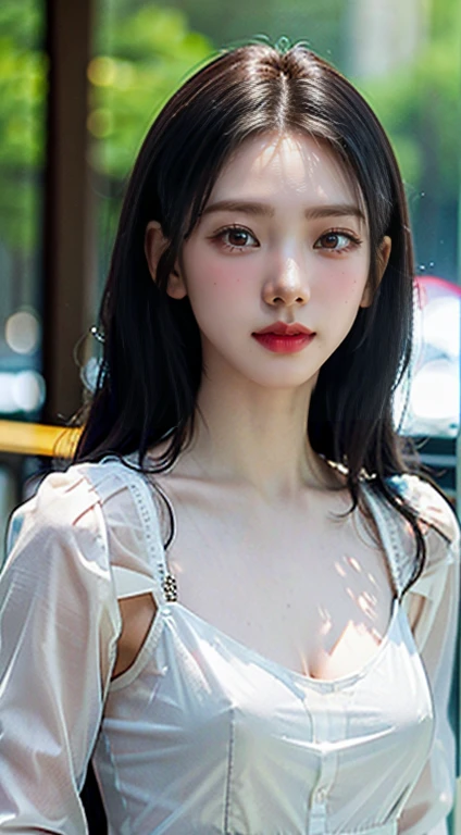 highest quality、Ultra-high resolution、(Realistic)、18-year-old girl、((((Blouse open))))、((((See-through)))),Hyper Detail、Super Realistic、(Realistic)、More about beautiful skin、(masterpiece:1.0)、(highest quality)、(Ultra-high resolution)、8k resolution、Canon EOS R5、135mm、Absurd、Very detailed、Sharp focus、Fine skin、(((Chirarizum, Small breasts)))