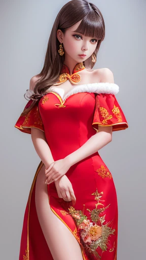 ((NSFW)),one girl, (a beauty girl, delicate girl:1.3), (19 years old:1.3),
break, (Red Chinese Dress,Bright dress:1.3),(Off the shoulder,Fluffy hem,Open chest,Open Dress,There is no obi),
break, Very fine grain definition, (Symmetrical eyes:1.3),
break, (Night Festival:1.3),
break, (Ample breasts:1.2),Brown eyes, Parted bangs, Brown Hair, girl,
break, (Eyes and facial details:1.0),
break, (masterpiece, highest quality, Super detailed, Detailed face, 8k),Shot to the knee,