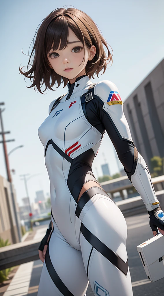White combat suit with blue pattern, 1 girl, F/1.2, masutepiece, nffsw, Textured skin, high details, Best Quality