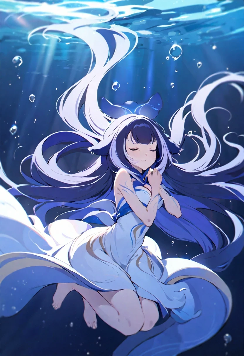 A woman in a white dress is floating in the water - SeaArt AI