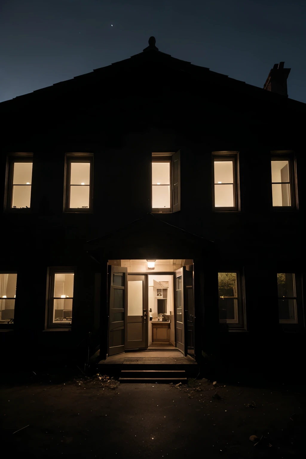 A picture of the window of a house from the outside, dark with traces of scary things inside 
