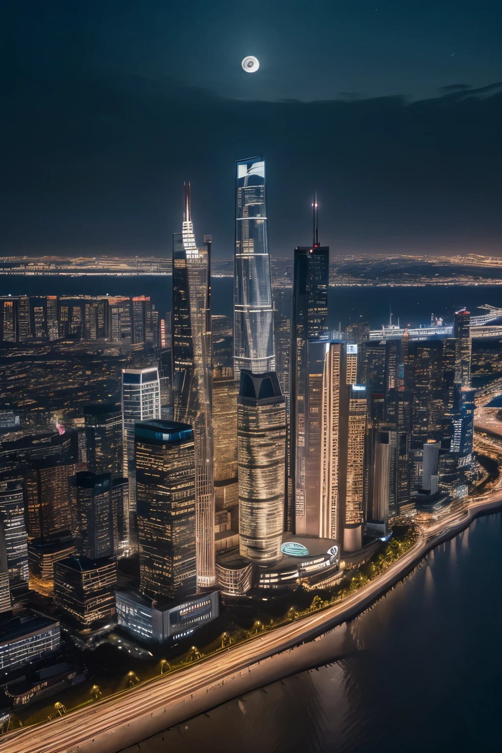 realistic,architecture,night,((city night scene)),monochrome,grey,architecture,realistic,8K,high resolution,night light,volume lighting,futurism,surrealism,city,moonlight,starlight,impossible,architecture Design, dark background, high definition, HDR, National Geographic magazine, award-winning work, real photography