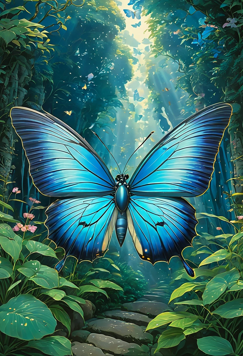 blue butterfly, by Studio Ghibli, best quality, masterpiece, very aesthetic, perfect composition, intricate details, ultra-detailed