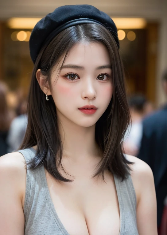 (masterpiece, highest quality、A beautiful woman with adult charm:1.4、Tilt your head),One Girl, solo, Black-haired, scarf, hat,, Realistic, Looking at the audience, Light-coloured black eyes, short hair, coat, Winter clothes, White headscarf, Lips, Lip gloss,Bans,, Mouth closed, Big eyes、Eyelashes、((Upper body naked))、((前髪ありshort hair、Big eyes、Give students a very strong highlight、Very large breasts、Staring at the audience、Very beautiful beauty、Listen carefully、Long neck、Smile a little、Please close your mouth and laugh、Cleavage)))、28 years old、Cute Supermodel