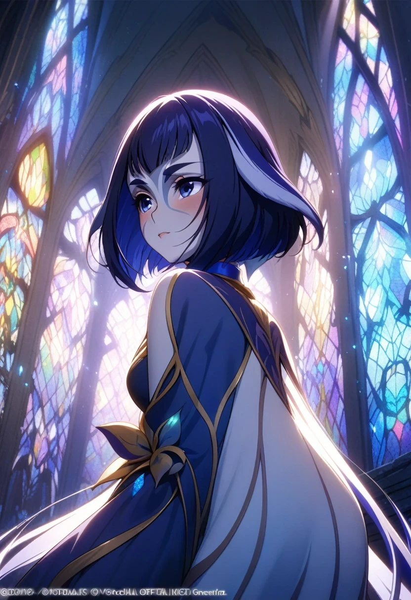 (shylily/(Twich/):1.5),(masterpiece:1.2),(best quality:1.2),, (1girl:1.3),(masterpiece, highest quality, highest quality,official art, beautiful and aesthetic:1.2),(1 girl:1.3), 1 girl BREAK stained glass art, colored glass, Lead wire, Light transmittance BREAK Vibrant colors, intricate design, luminous effect, Spiritual atmosphere、(beautiful anime)