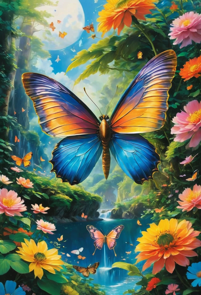 blue butterfly, by Studio Ghibli, best quality, masterpiece, very aesthetic, perfect composition, intricate details, ultra-detailed