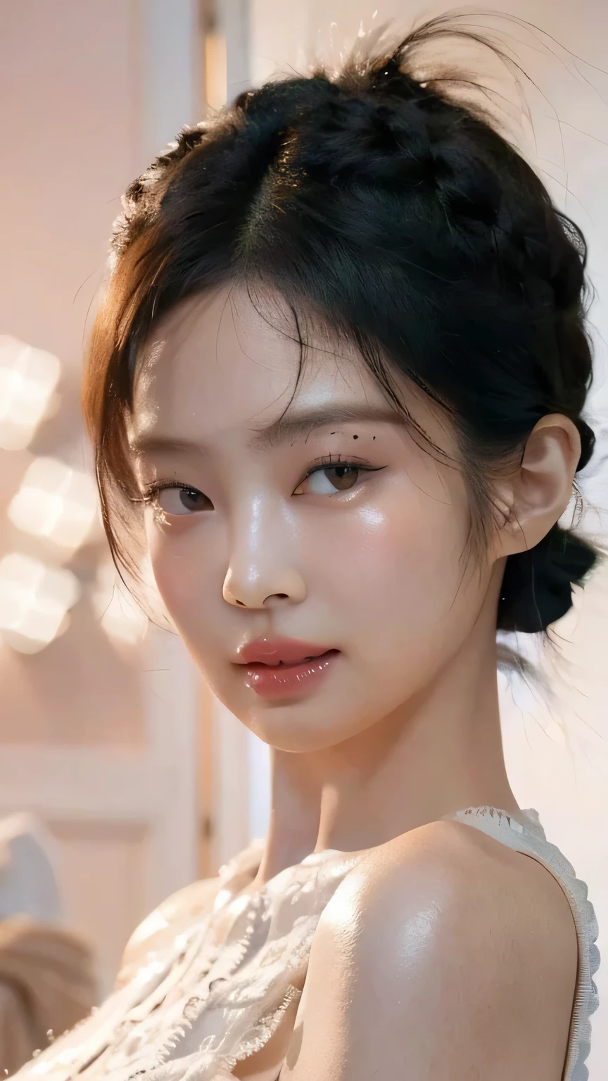 (best quality,4k,8k,highres,masterpiece:1.2),ultra-detailed,(realistic,photorealistic,photo-realistic:1.37),HDR,UHD,studio lighting,ultra-fine painting,sharp focus,physically-based rendering,extreme detail description,professional,vivid colors,bokeh,Jennie Kim,beautiful detailed eyes,beautiful detailed lips,extremely detailed face,long eyelashes,rock style,elegant,close up,realistic,skin texture
