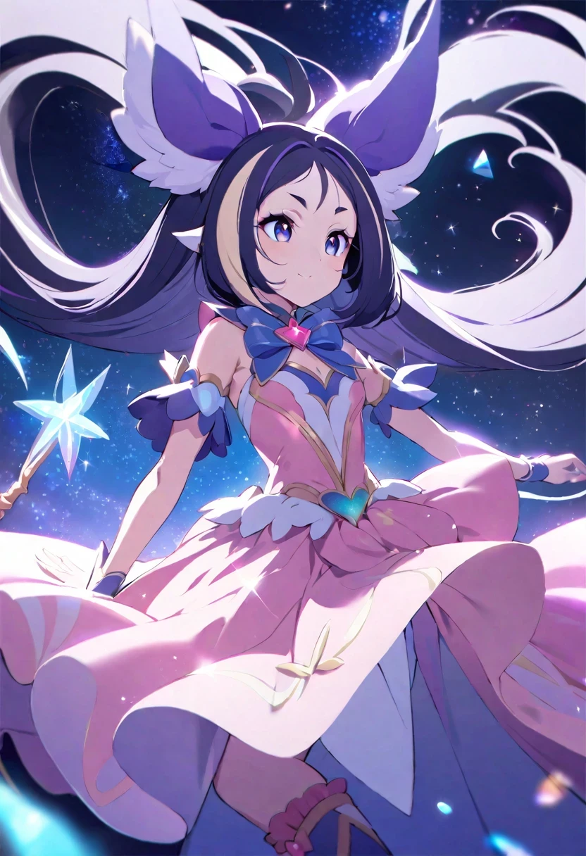 (shylily/(Twich/):1.5),(masterpiece:1.2),(best quality:1.2),, (1girl:1.3),((Magical Girl)), ((Gorgeous Starry Sky Background)), ((Super Definition)), ((Best Illustration)), ((Cinematic Lighting)), Dynamic Angle, Floating, Detail, (Glitter: 1.2), (Shine: 1.2), (Shine: 1.2), Classic, (Paint: 1.1), (Sketch: 1.1), (Best Quality), (Masterpiece: 1.2), (Anime Style), (Solo), Beautiful Detail Face, (Cute Face: 1.3), (Big Eyes: 1.3), Colorful Hair, (Long Hair: 1.2), (Floating Hair: 1.2), (Magical Girl Costume), Detailed Costumes, (Glowing Wand: 1.3), (Magic Effects: 1.3), (Flowing Skirt: 1.2), (Cute Boots: 1.1), (Transparent Fabric: 1.1), (Glitter: 1.2), (Glow: 1.2), (Shine: 1.2), ( Flicker:1.2) , (Dazzle:1.2)